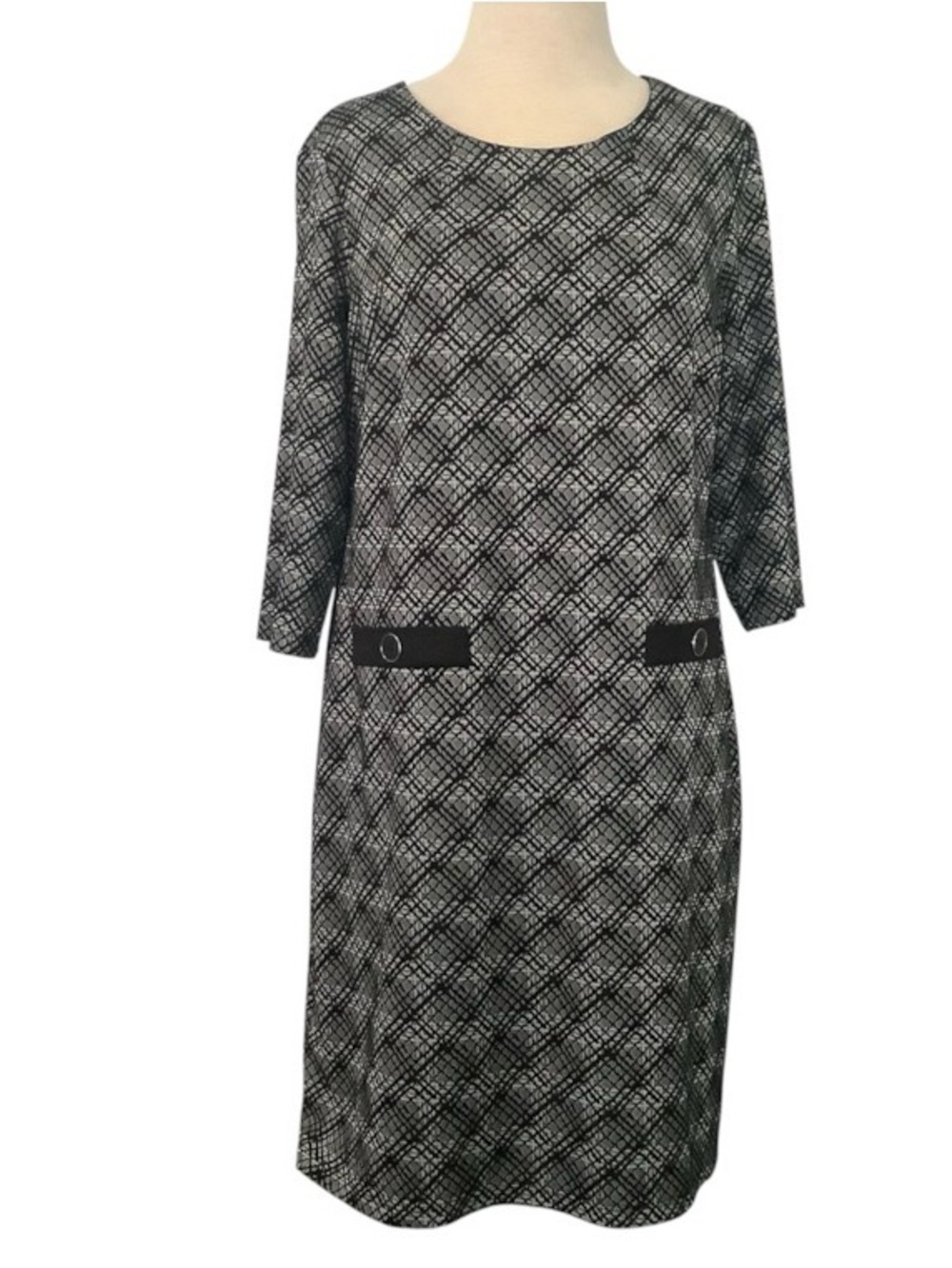 Connected Apparel Classic Black & Gray Patterned Women's Dress